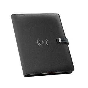 Pasta A5 em 300D poliéster reciclado (100% rPET) com carregador wireless embutido 5000 mAh