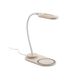 Luminária de mesa com carregador wireless em ABS e fibra de palha de trigo