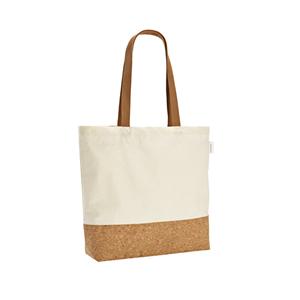 Sacola em 70% algodão reciclado e 30% poliéster reciclado (220 g/m²) com fundo em cortiça