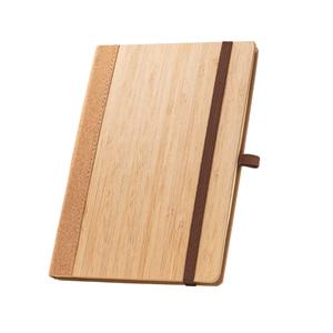 Caderno A5 de capa dura em folha de bambu e cortiça com folhas pautadas