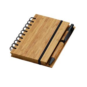 Caderno A6 em bambu com folhas pautadas recicladas