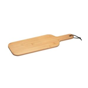Tábua em bambu ideal para servir aperitivos com fitas para pedurar