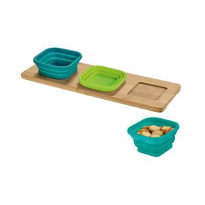 Base de mesa em bambu com 3 potes em silicone