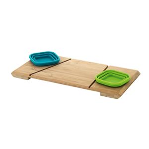 Base de mesa em bambu com 2 potes retráteis em silicone