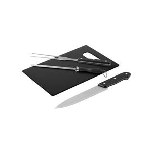 Kit churrasco em estojo em 210D com peças em aço inox e PP