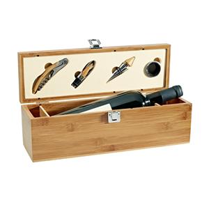 Conjunto para vinho em bambu e zinco
