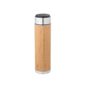 Squeeze térmico em aço inox reciclado e bambu com termómetro digital 430 ml