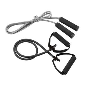 Kit fitness composto por elástico e corda de pular